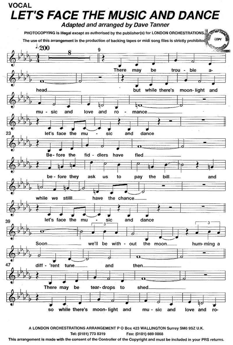 Let's Face The Music And Dance score preview
