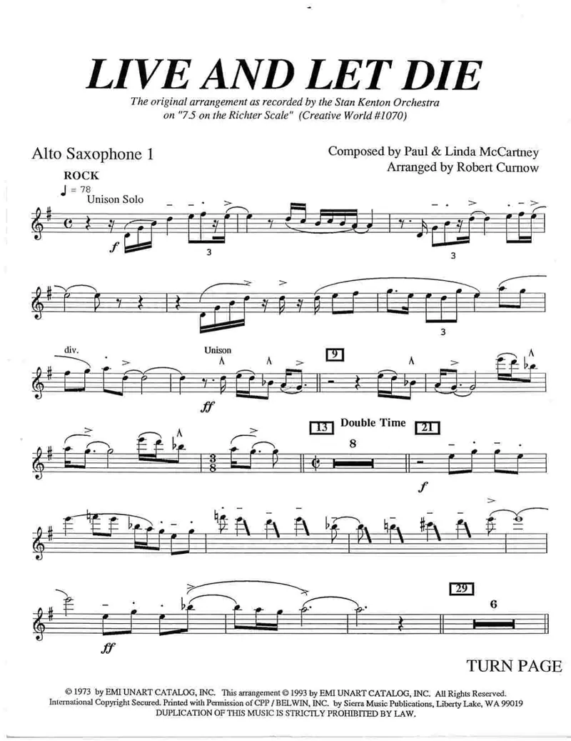 Live And Let Die score preview