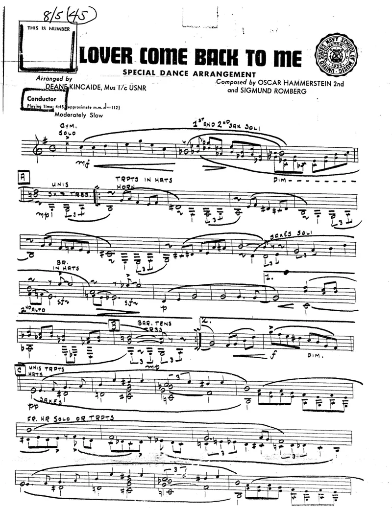 Lover, Come Back To Me score preview