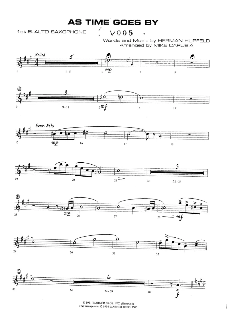 As Time Goes By score preview