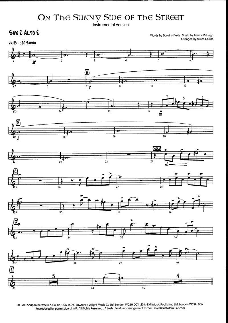On The Sunny Side Of The Street score preview