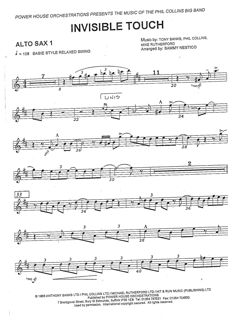 Invisible Touch score preview