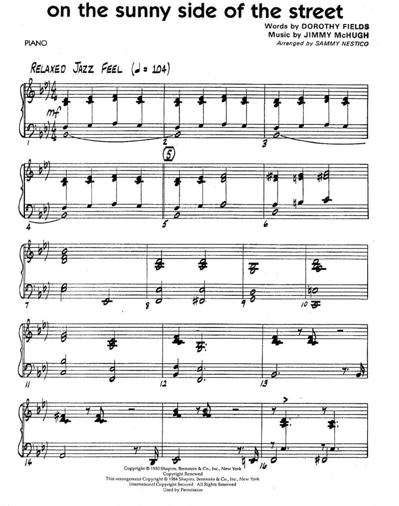 On The Sunny Side Of The Street score preview