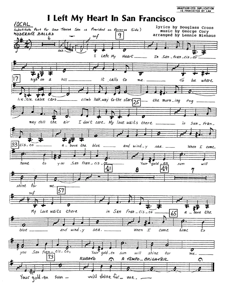 I Left My Heart In San Francisco score preview