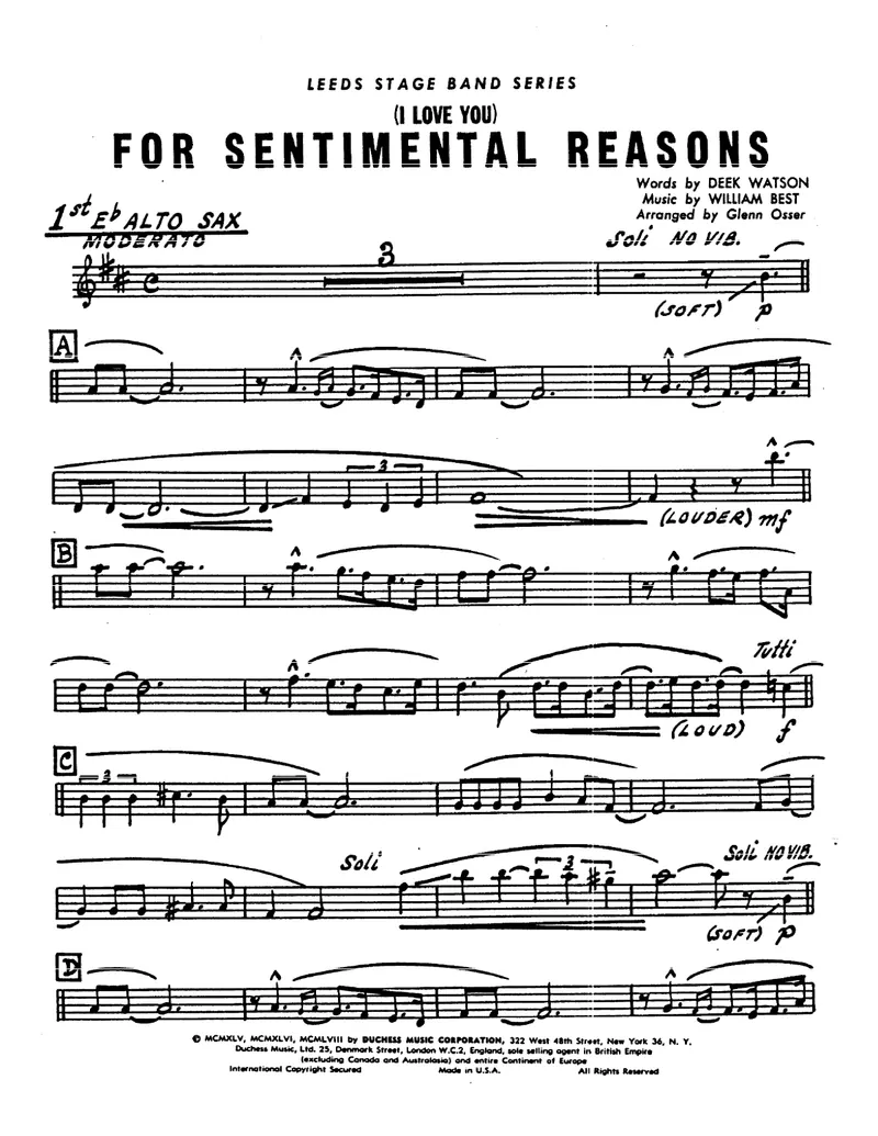For Sentimental Reasons score preview