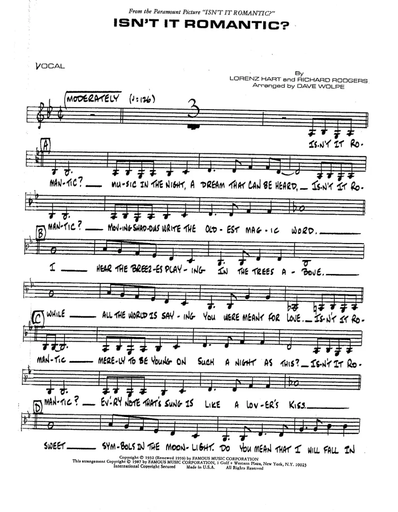 Isn't It Romantic score preview