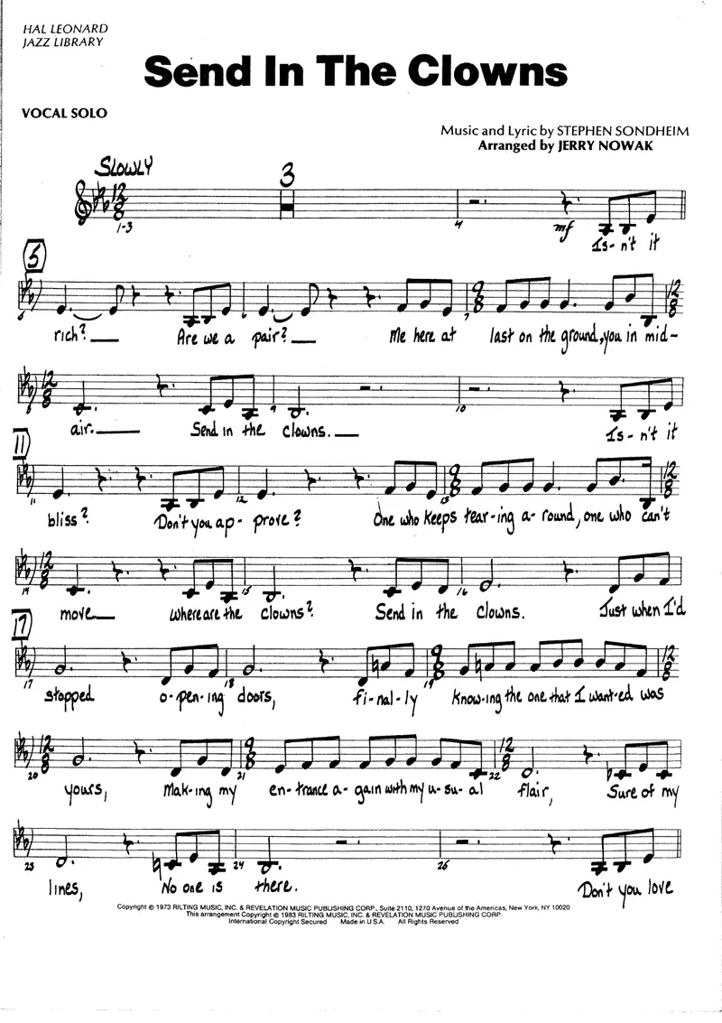 Send In The Clowns score preview