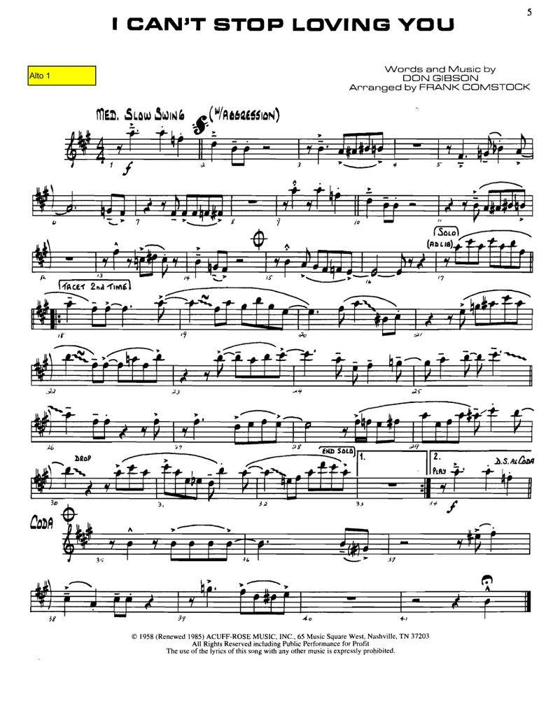 I Can't Stop Loving You score preview