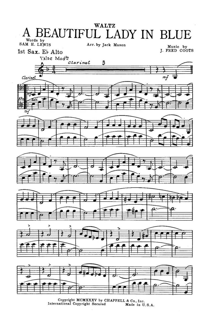 A Beautiful Lady In Blue score preview