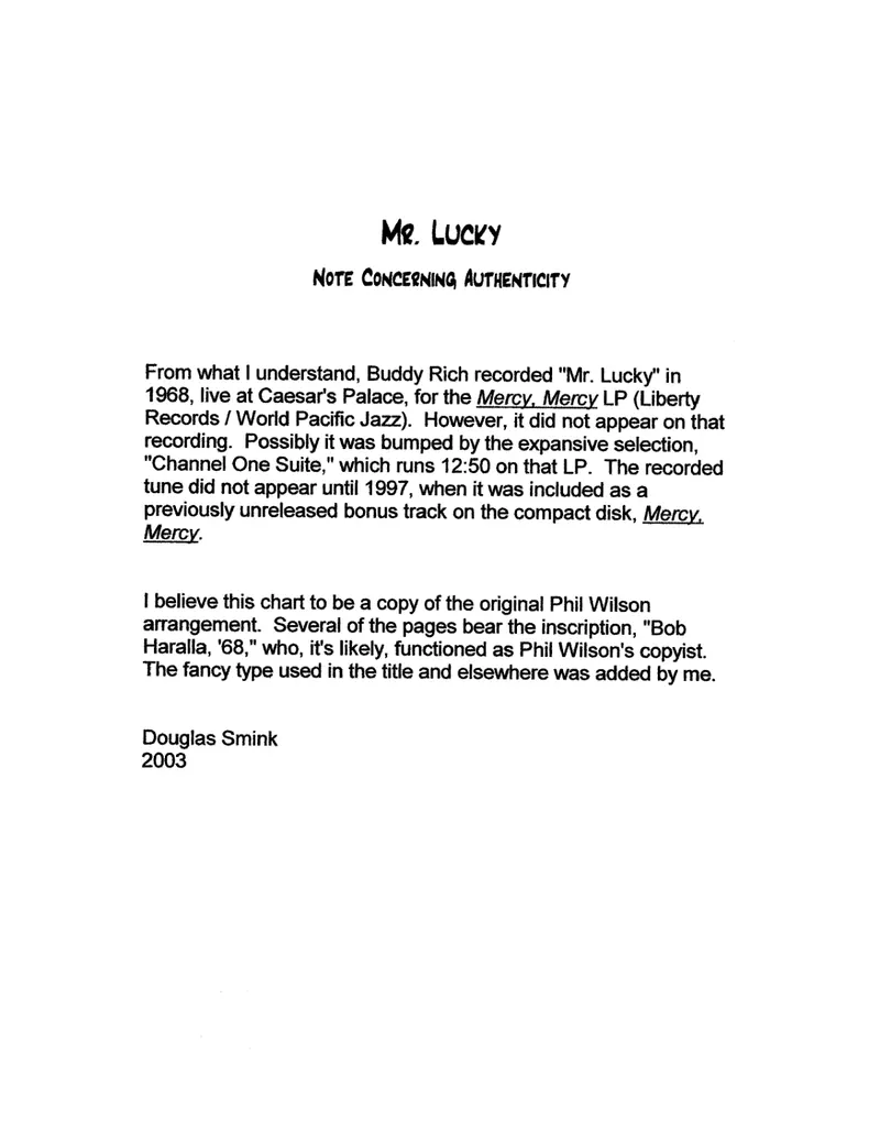 Mr.Lucky score preview