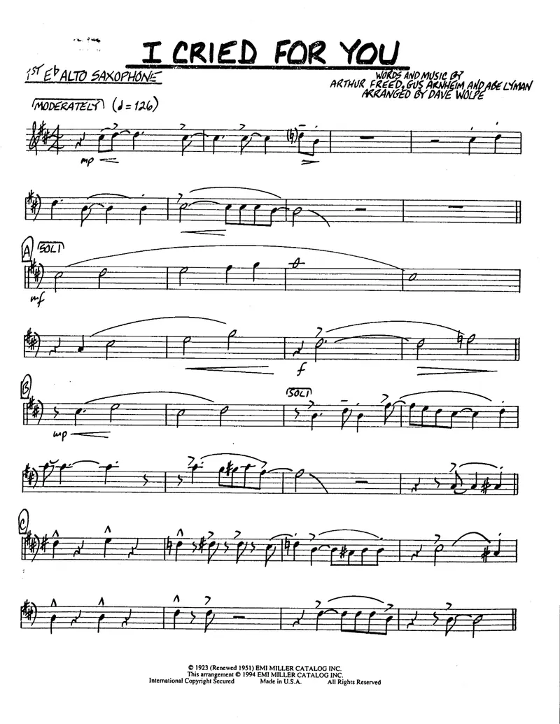 I Cried For You score preview