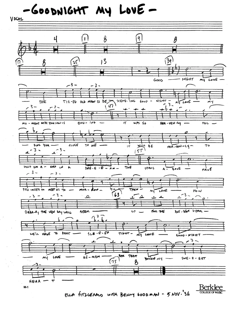 Goodnight My Love 2 Arr score preview