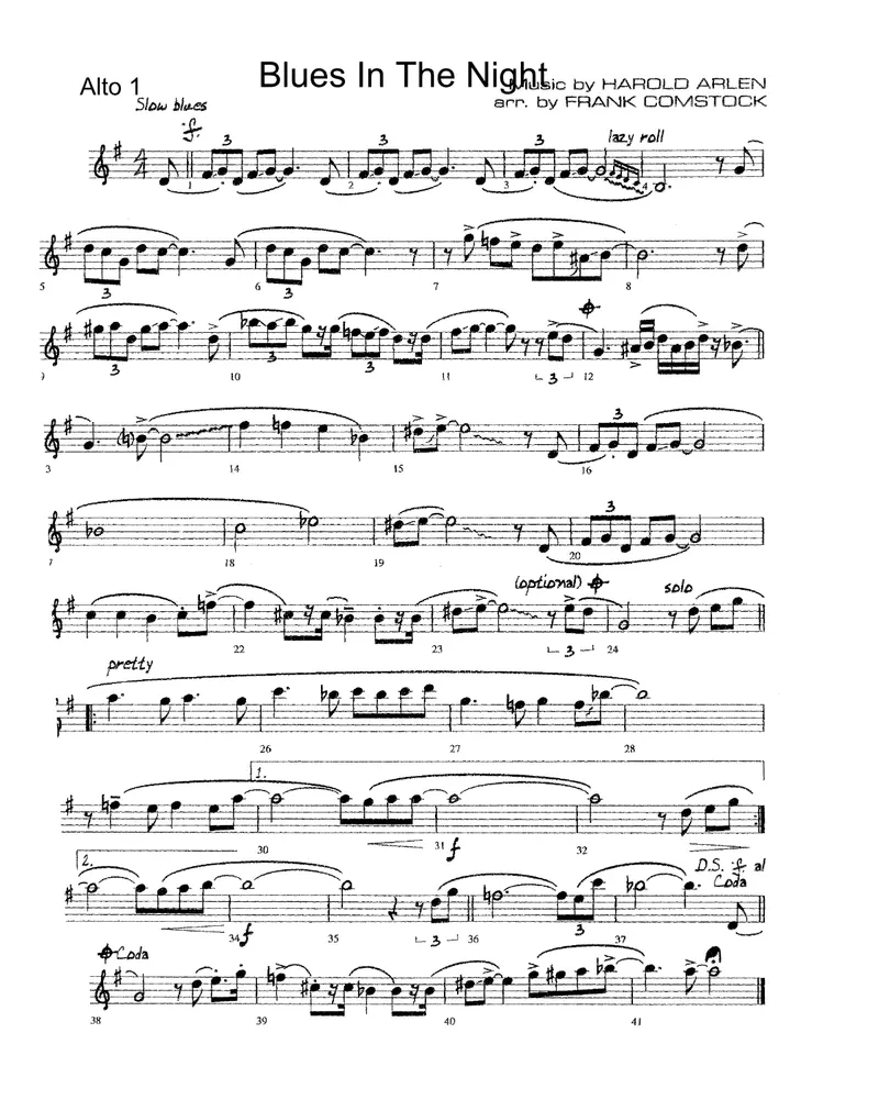 Blues In The Night score preview