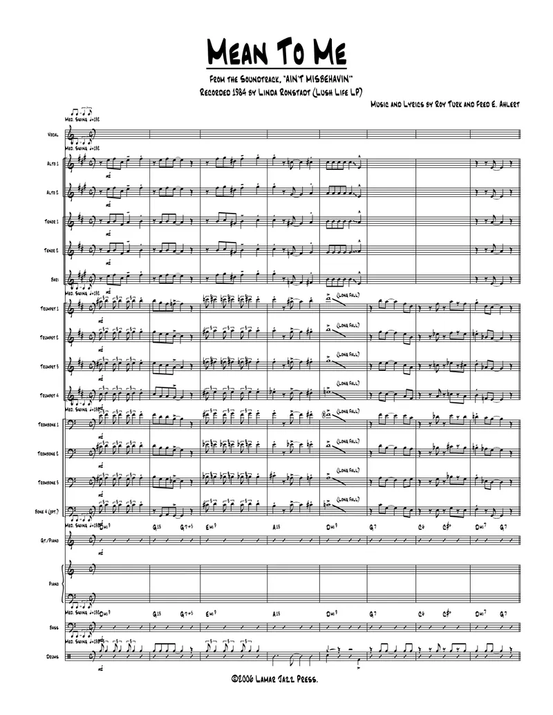 Mean To Me (Unknown) L.Ronstadt score preview