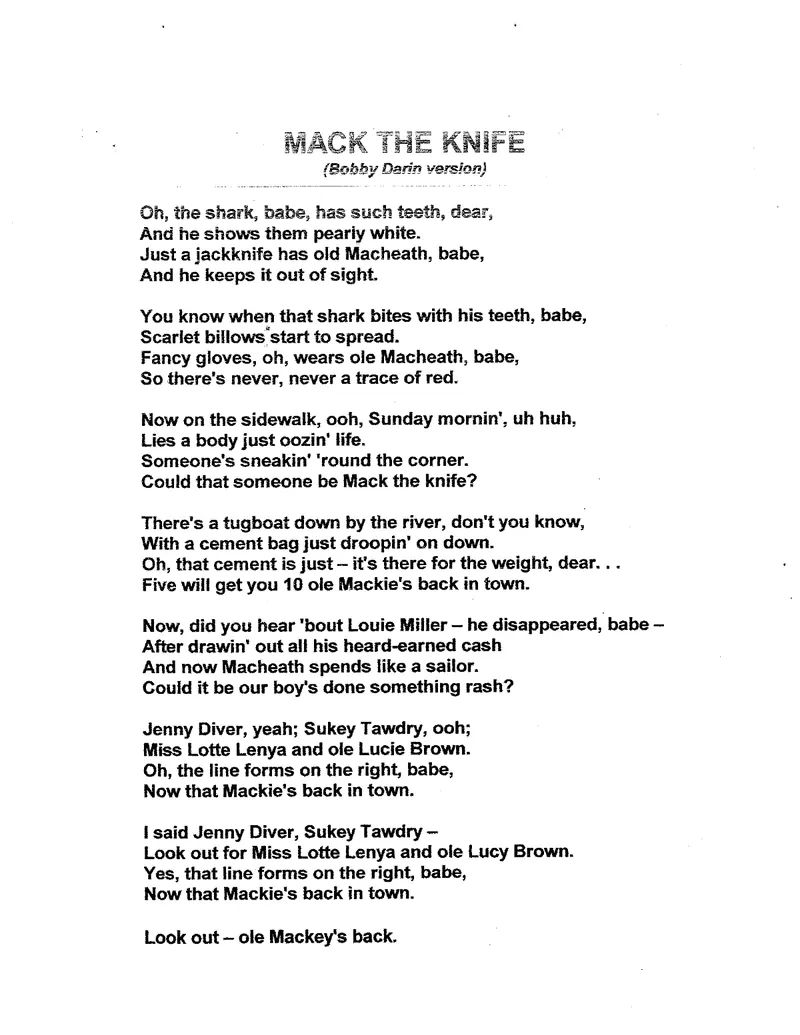 Mack The Knife score preview