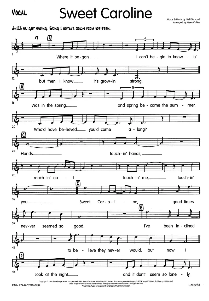 Sweet Caroline score preview