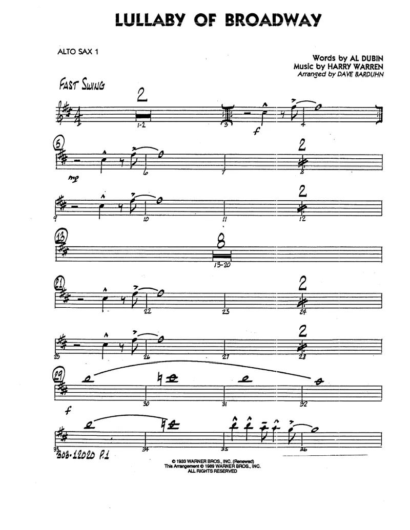 Lullaby Of Broadway score preview