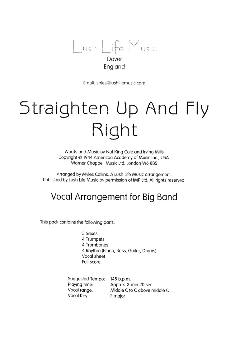 Straighten Up And Fly Right score preview