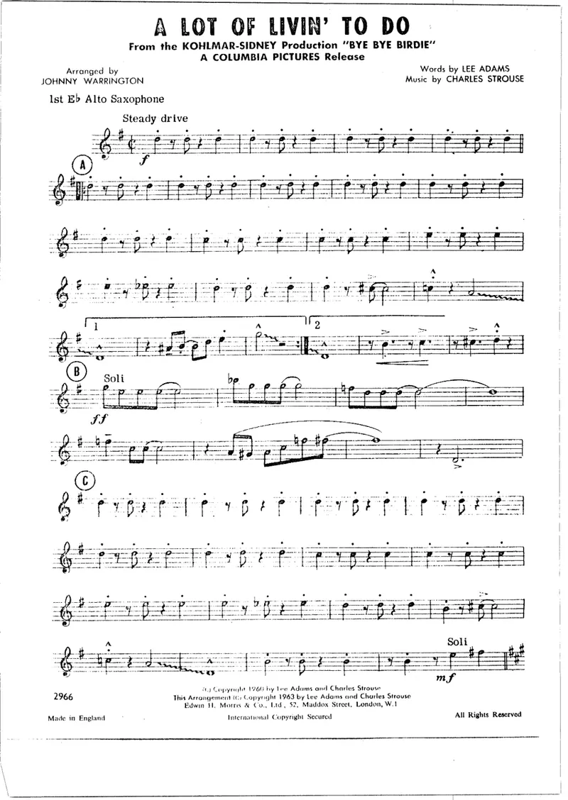 A Lot Of Livin' To Do score preview