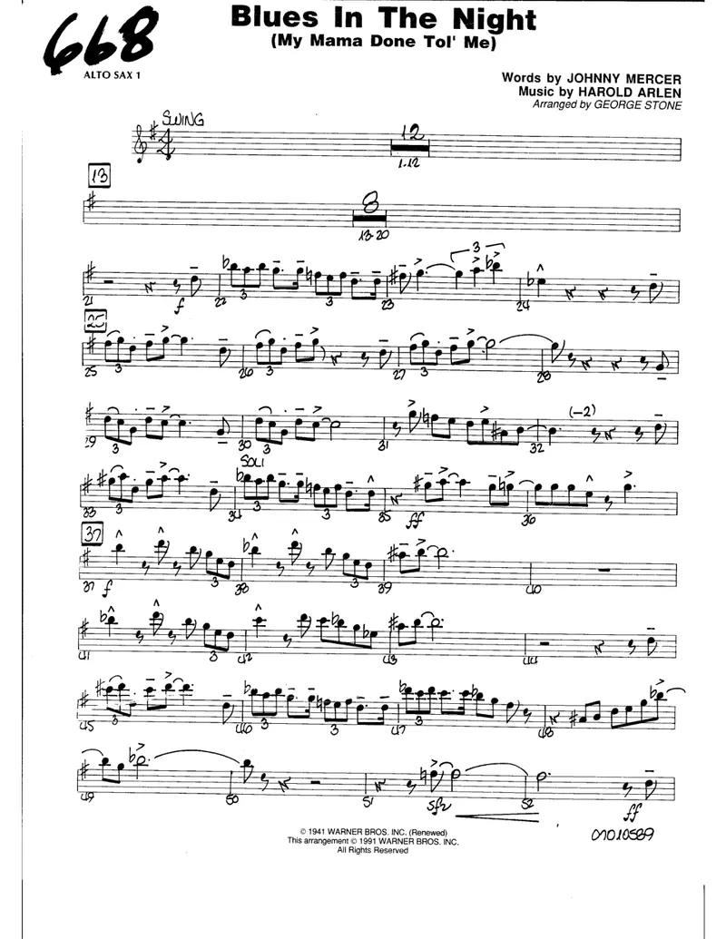 Blues In The Night score preview