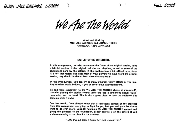 We Are The World score preview