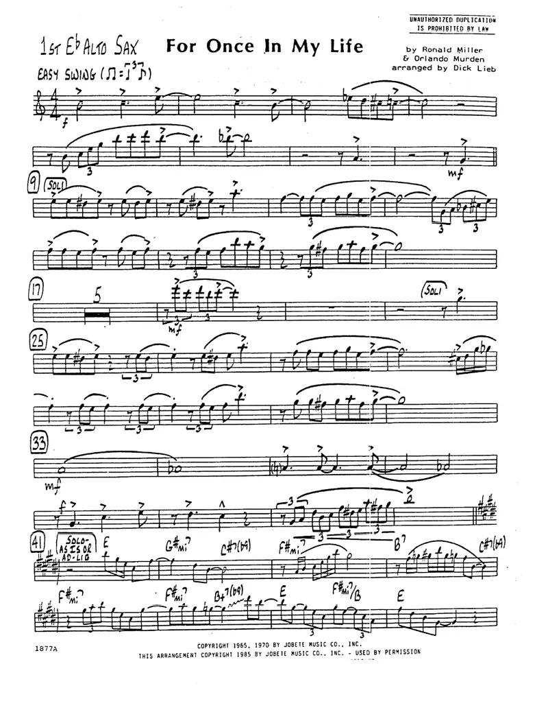 For Once In My Life score preview