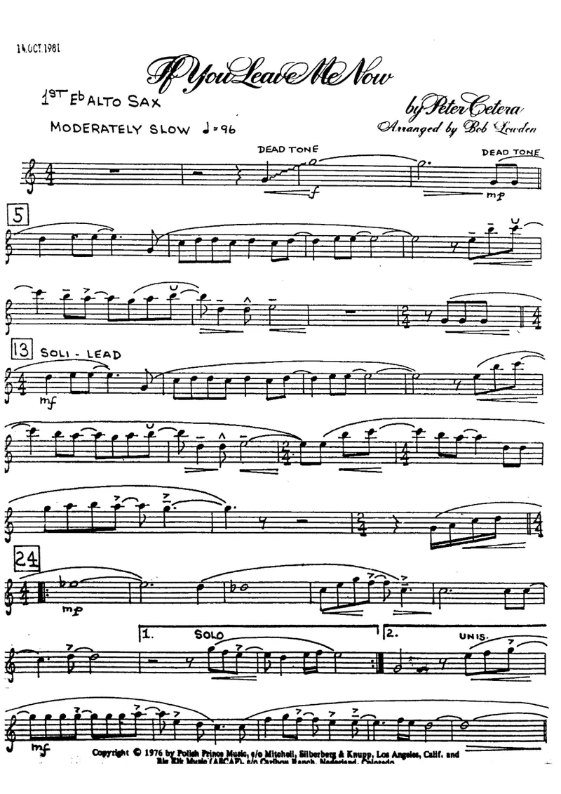 If You Leave Me Now score preview