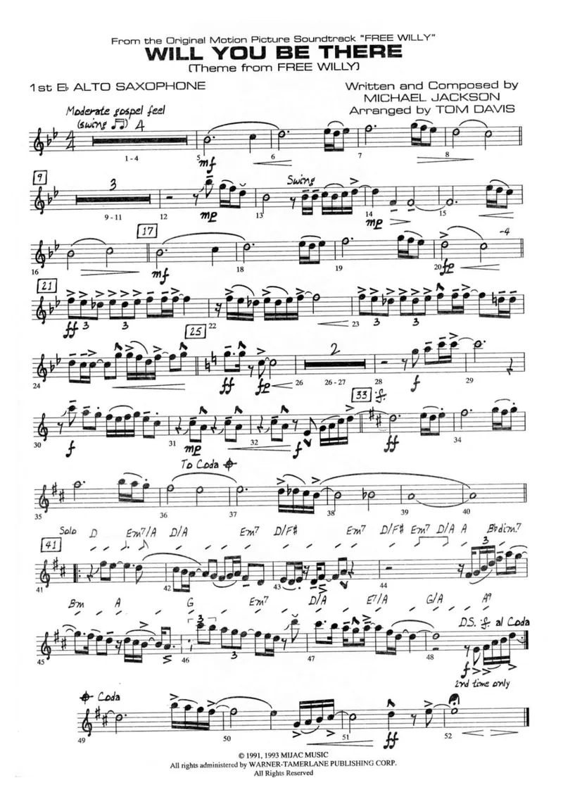 Will You Be There (Tom Davis) M.Jackson score preview