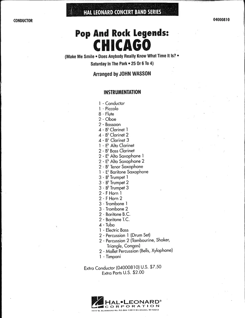 Chicago; Pop And Rock Legends score preview