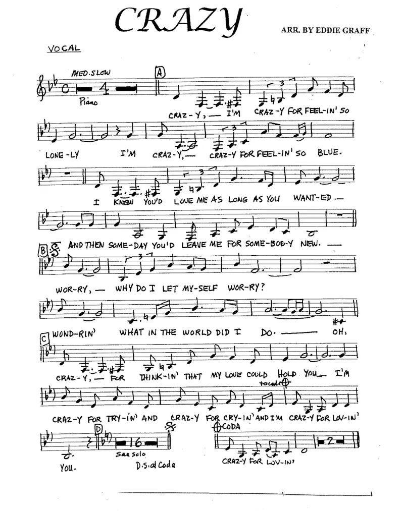 Crazy - Patsy Cline score preview