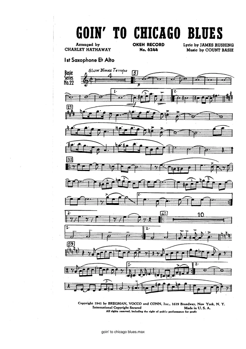 Going To Chicago Blues score preview