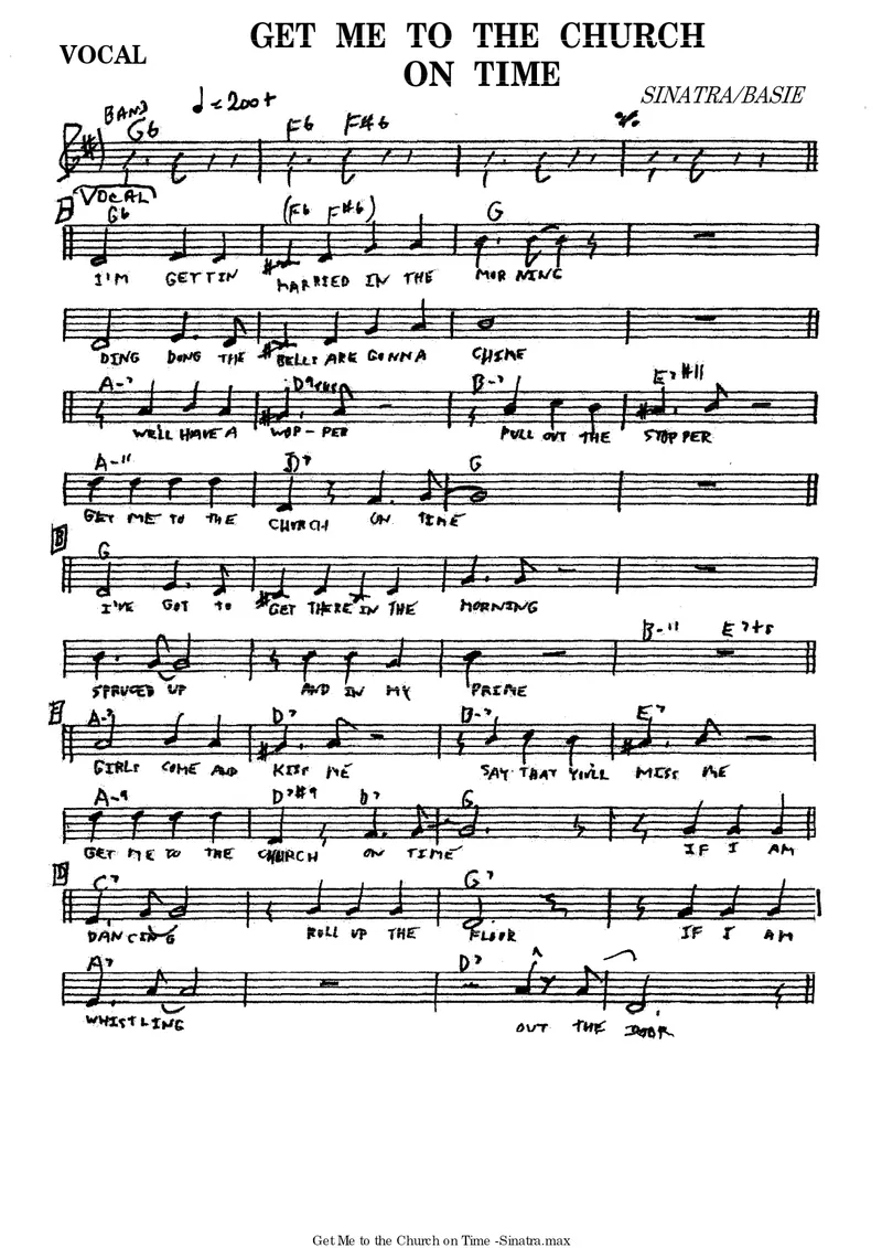 Get Me To The Church On Time (vocal) score preview