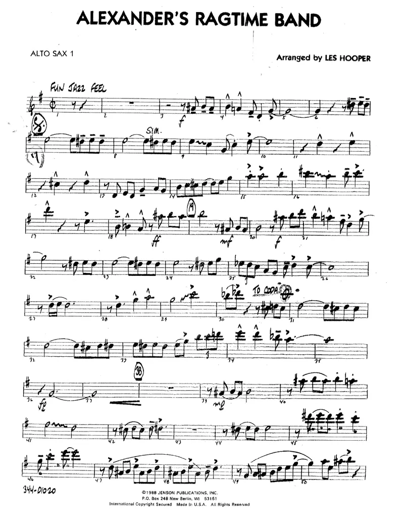 Alexander's Ragtime Band score preview