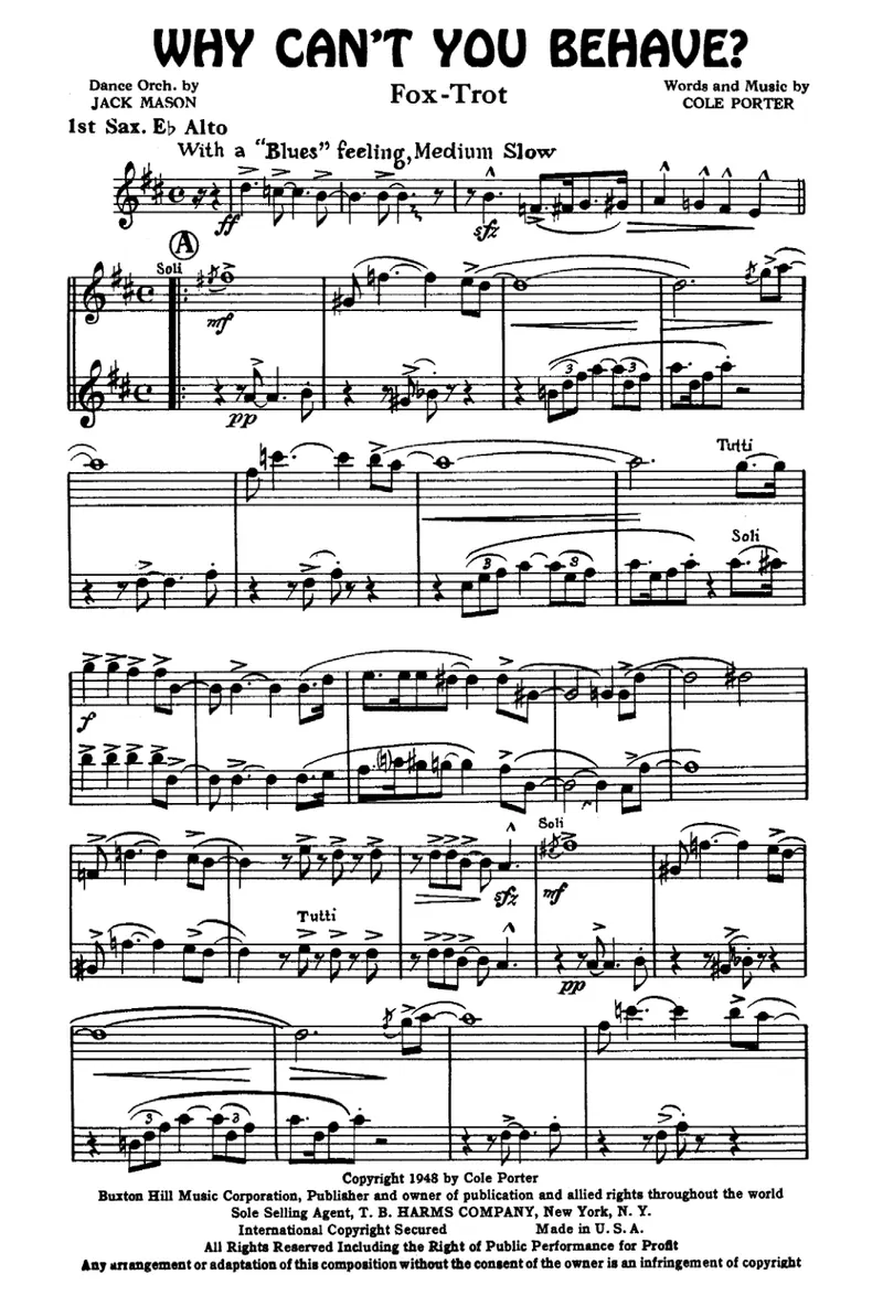 Why Can't You Behave score preview