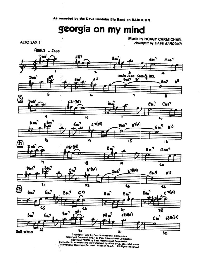 Georgia On My Mind score preview