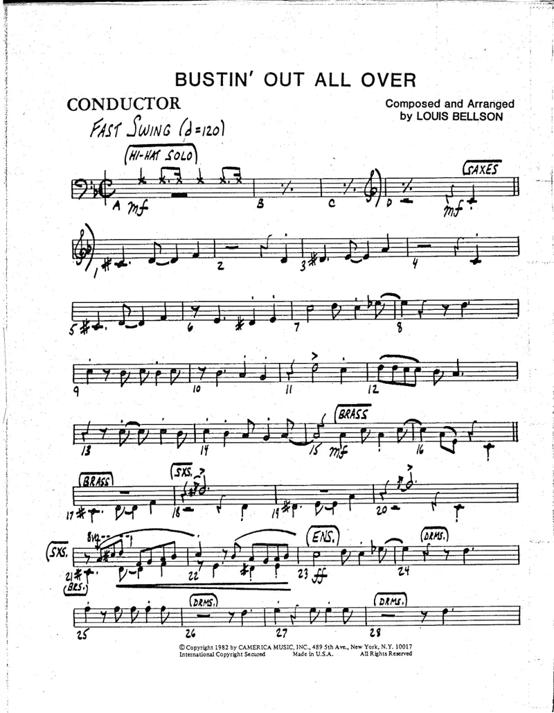 Bustin' Out All Over score preview