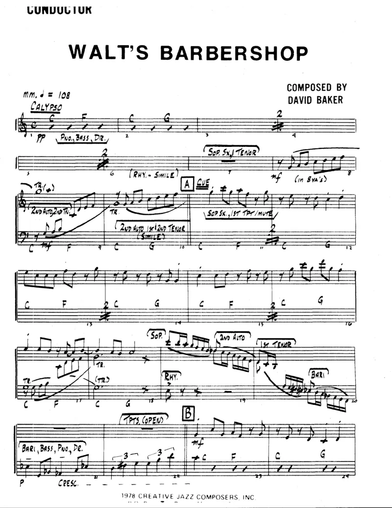 Walt's Barbershop score preview