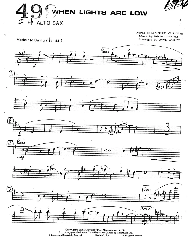 When Lights Are Low score preview