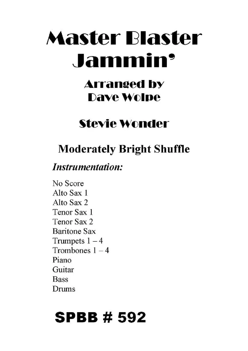 Master Blaster Jammin score preview