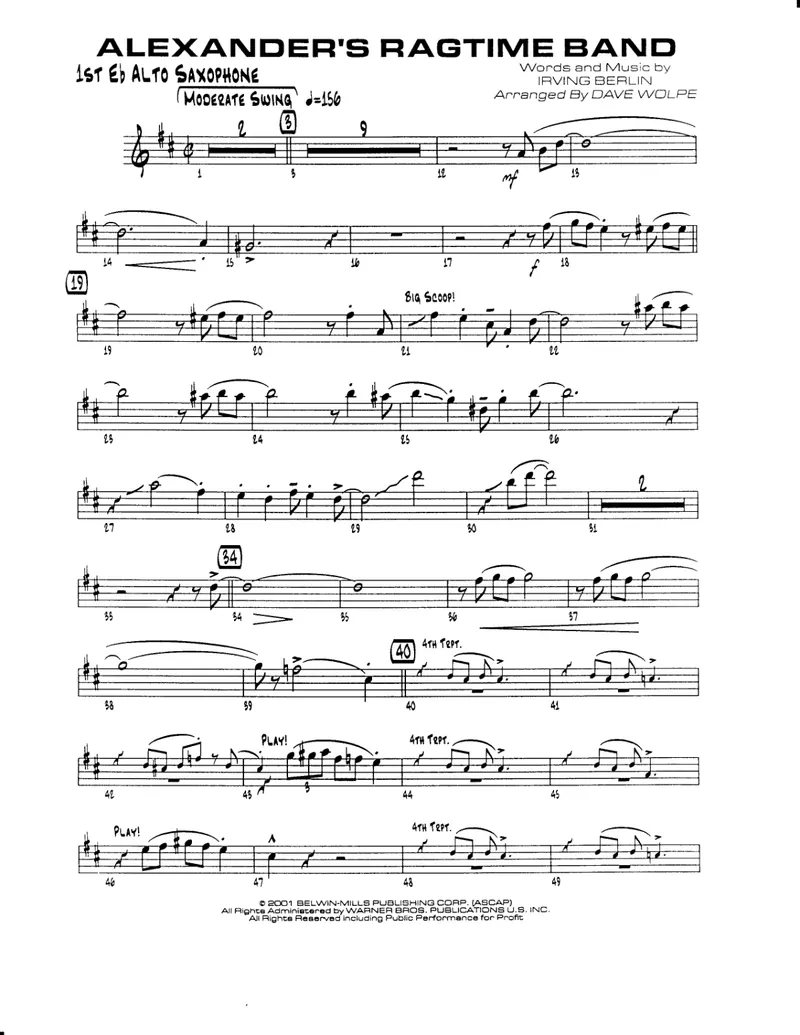 Alexander's Ragtime Band score preview