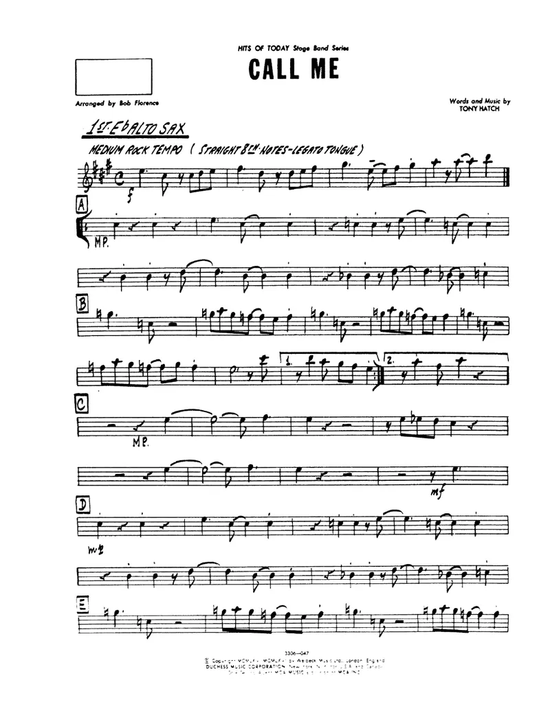 Call Me (Tony Hatch) score preview