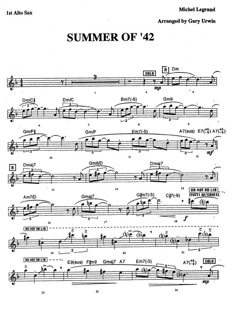 Summer Of '42 score preview