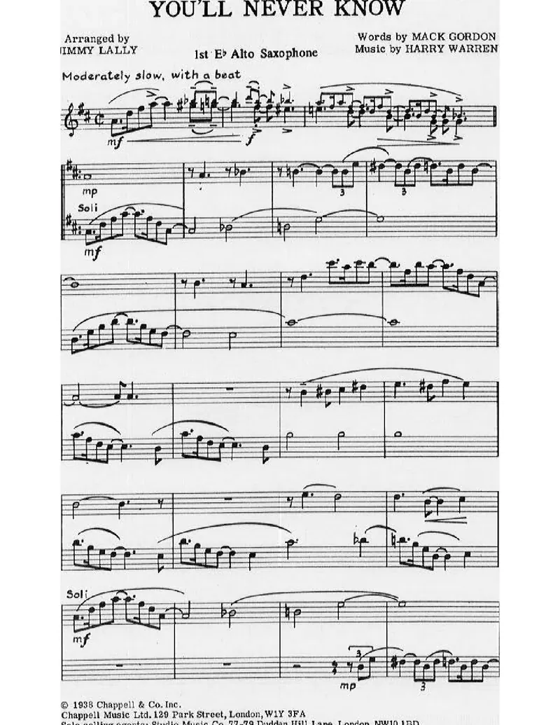 You'll Never Know score preview