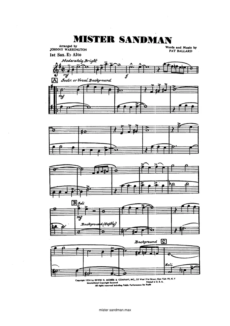 Mister Sandman score preview