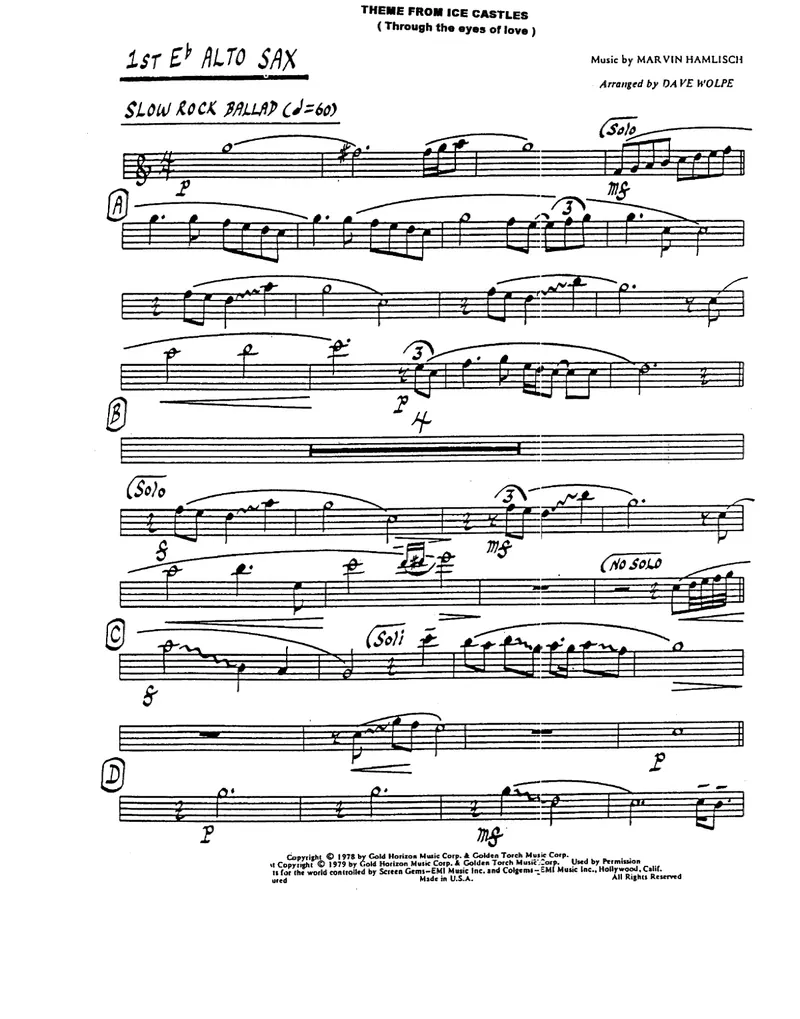 Theme From Ice Castles score preview
