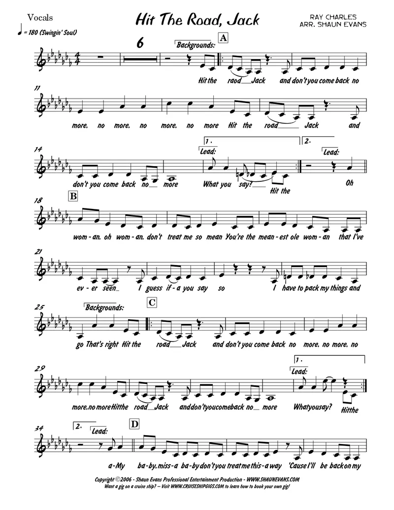 Hit The Road Jack - 3 horns + Rhythm score preview