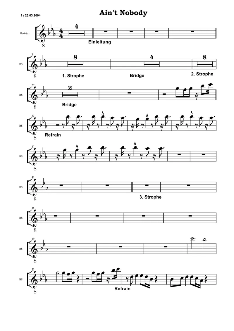 Aint Nobody - 3 Horns score preview