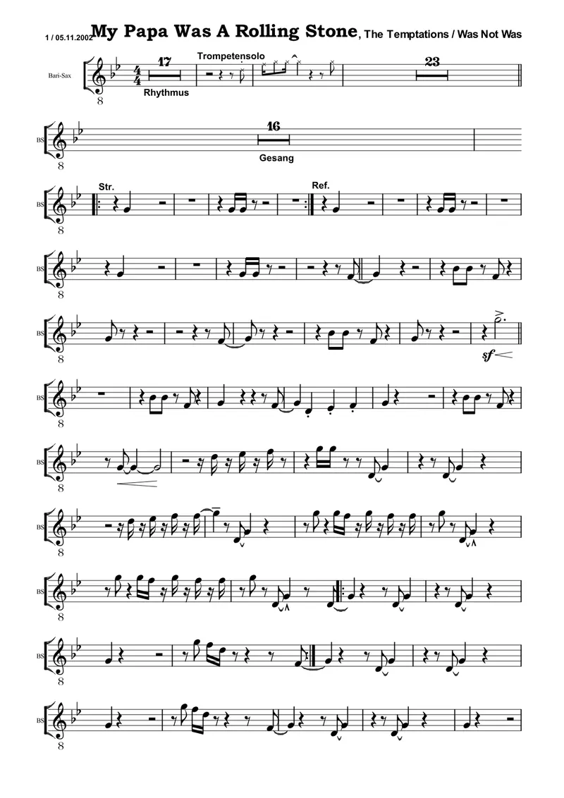My Papa Was A Rolling Stone score preview