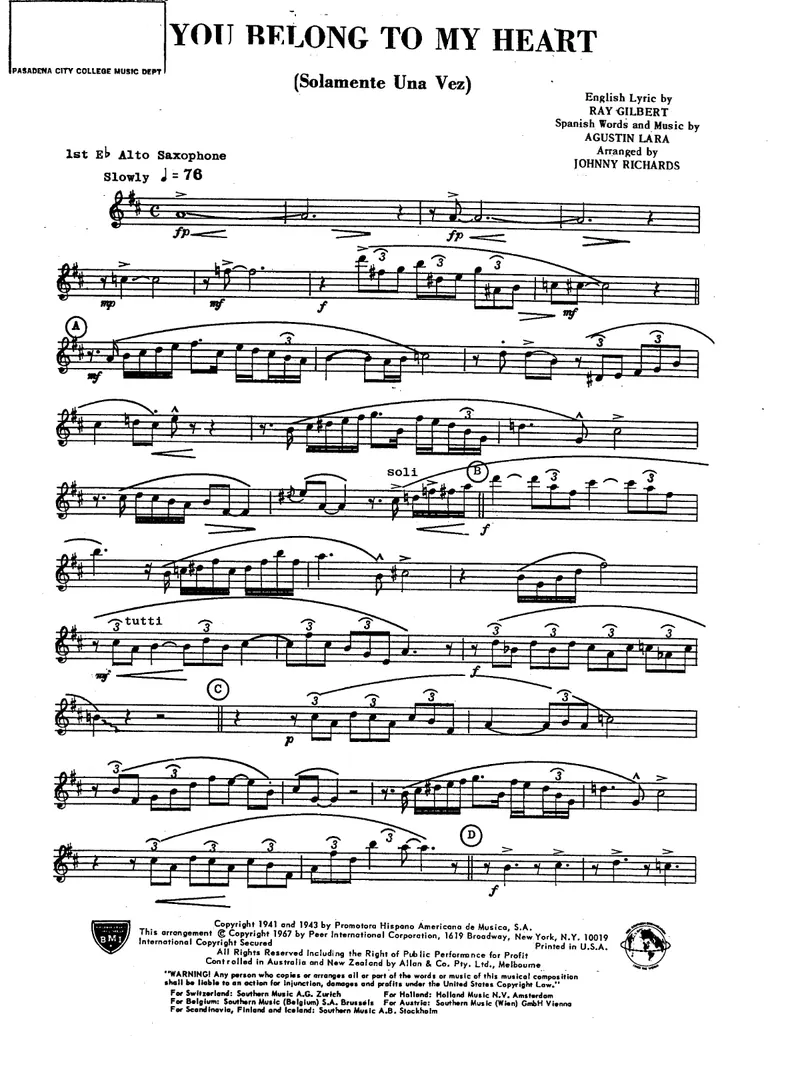 You Belong To My Heart score preview