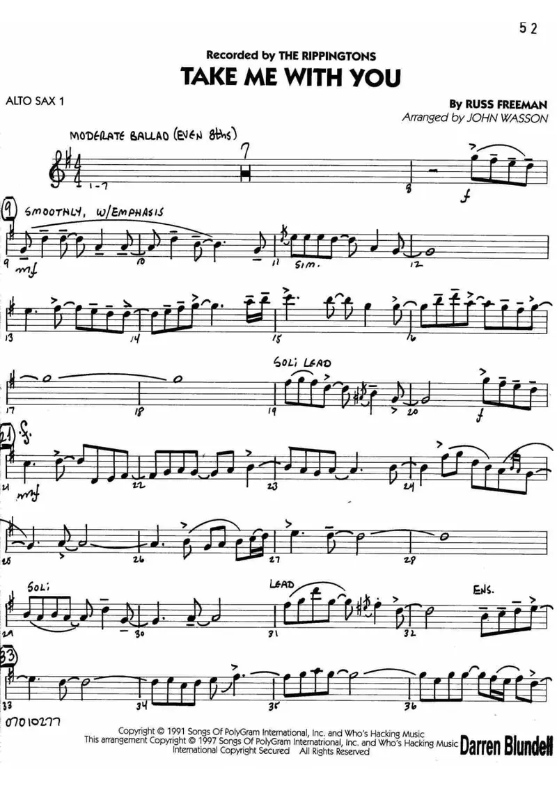 Take Me With You score preview